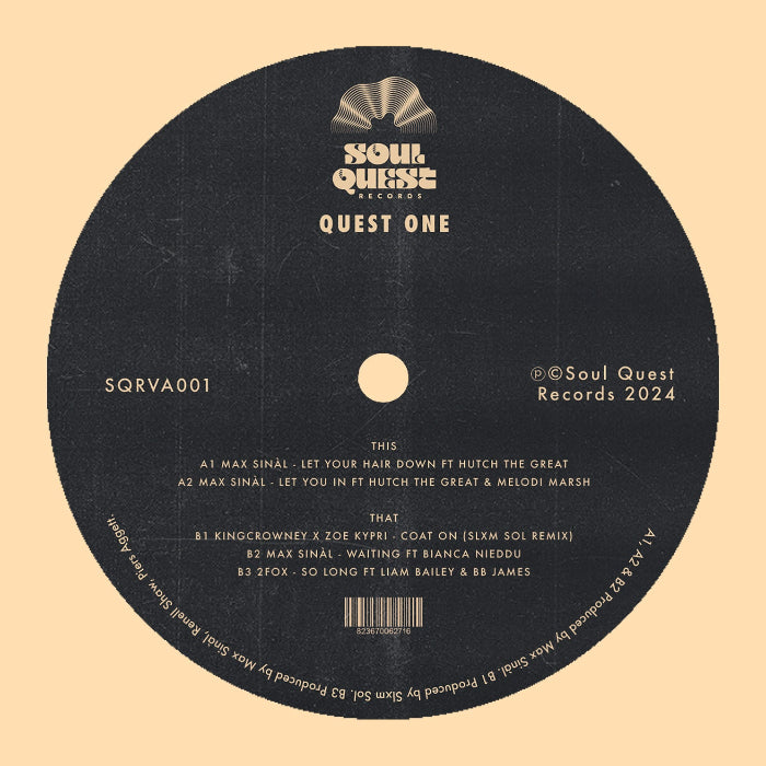 Various Artists Quest One vinyl record cover art. Minimalist design with the album title "Quest One" and record label "Soul Quest Records 2024"