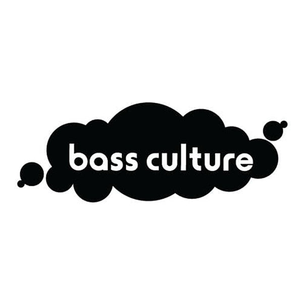 Black 'bass culture' logo on a white background