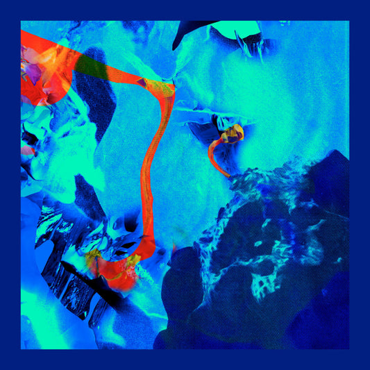 Abstract artwork with vibrant colors on a blue background