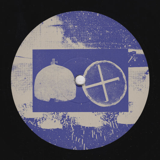 Circular design with abstract shapes and patterns on a dark background