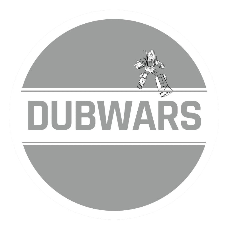 Logo of Dubwars with a robot illustration on a gray circle background