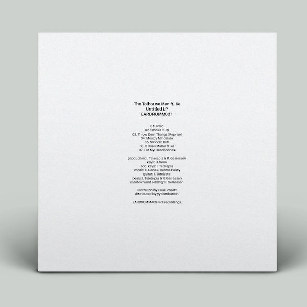 Back cover of a music album with tracklist and production credits on a white background