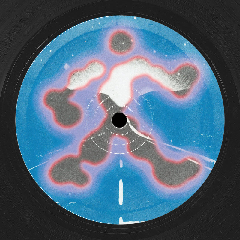 Vinyl record with a colorful abstract design on the label