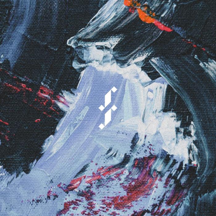 Various Artists Frenzy Various Artists III vinyl record cover. A vibrant and abstract painting with bold strokes of blue, red, and white. The letter "F" is prominently displayed in the center of the artwork.