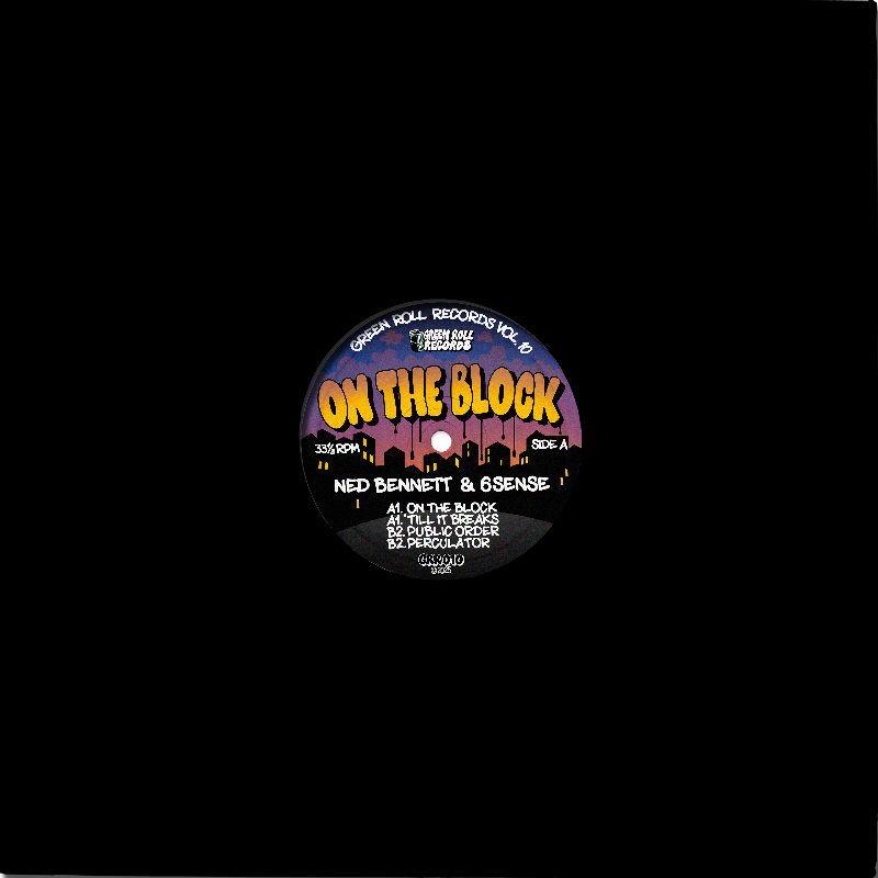 Ned Bennett & 6 SENSE – On The Block EP Vinyl Record (Green Roll Records GRR010) – Melbourne club tools with sharp percussion & deep bass. Ultra-limited, no repress.