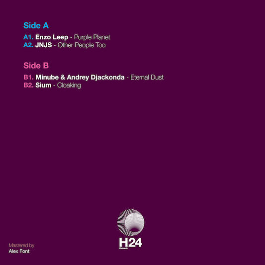 Album tracklist with artist names and titles on a purple background, featuring the H24 logo.