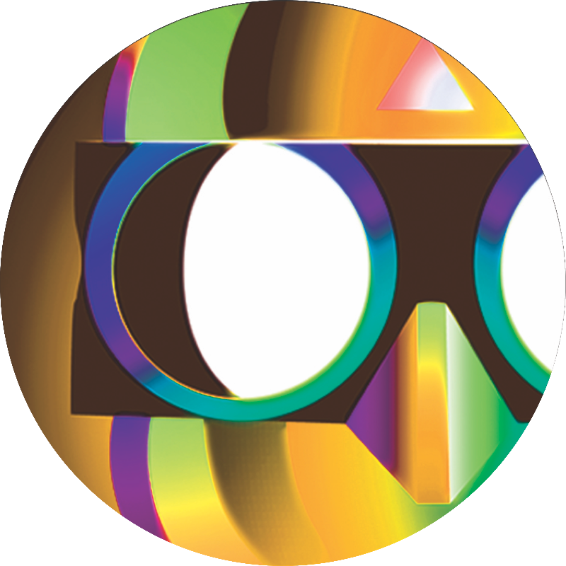 Colorful geometric design with a central white circle on a white background