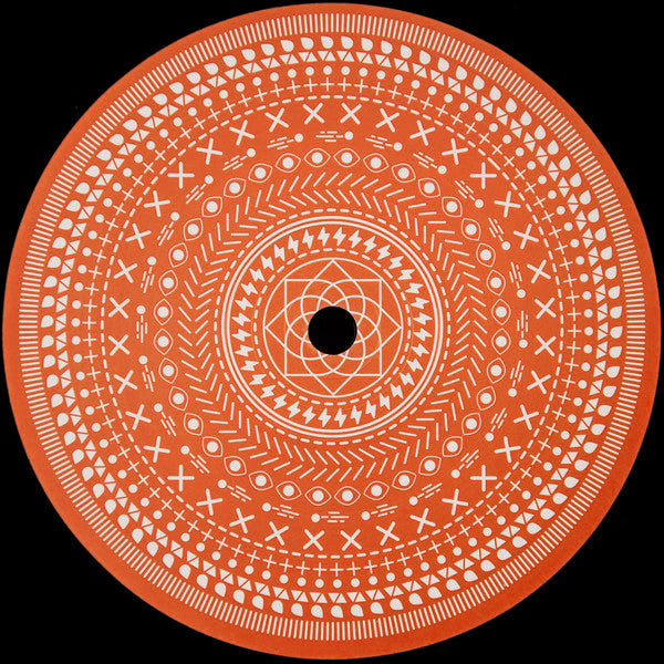 Circular design with white patterns on an orange background