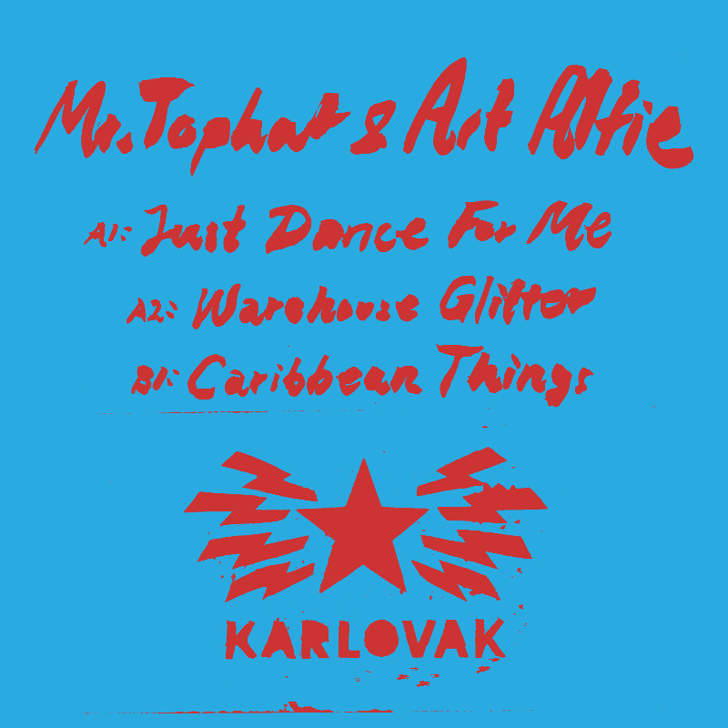 Album cover with red text and star design on a blue background