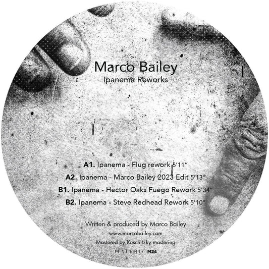 Vinyl record label with text and a black and white image of a person holding a record.