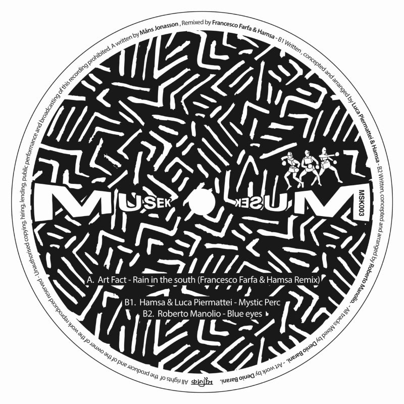 Vinyl record label with black and white pattern and text