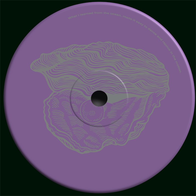 Purple vinyl record with a wavy line design on a black background
