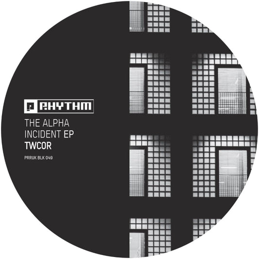 Cover of TWCOR’s The Alpha Incident EP on Planet Rhythm Records, 12" clear industrial techno vinyl