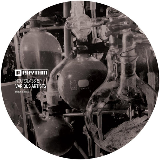 Cover of Hourglass EP on Planet Rhythm Records, 12" black hard techno vinyl