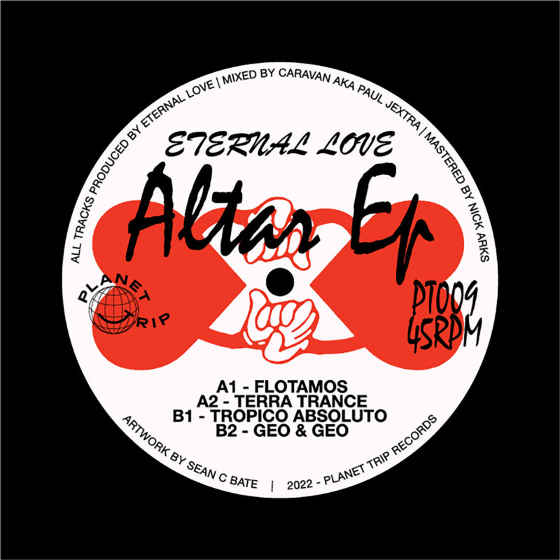 Vinyl record label for 'Eternal Love Altar EP' with text and design elements.