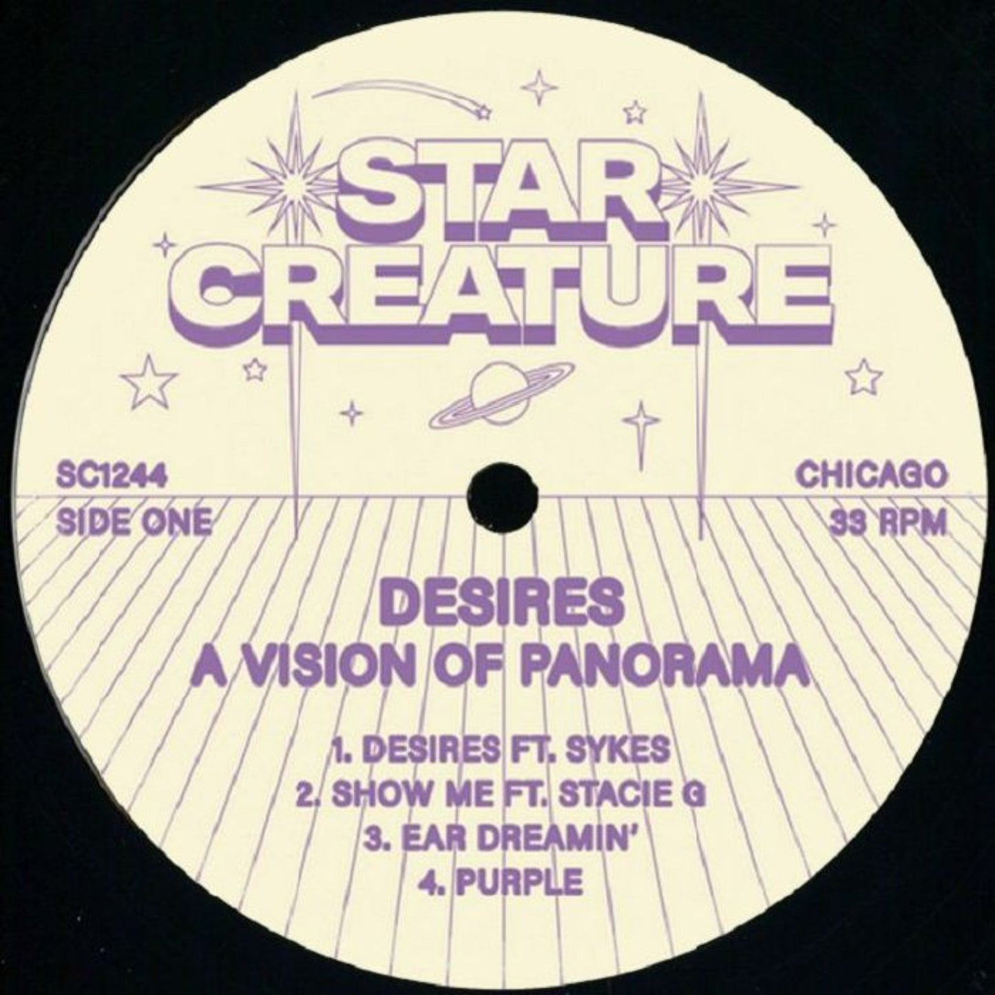 Star Creature A Vision of Panorama EP vinyl record front cover. A colorful and psychedelic design featuring the band's name and album title, with track listings and a star motif.