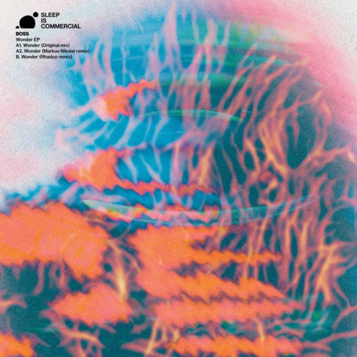 Boss Wonder EP vinyl record cover. A psychedelic, abstract artwork with a vibrant pattern of swirling colors in pink, orange, and blue. The album title "Wonder EP" and the artist name "Boss" are displayed in black text on the top left corner.