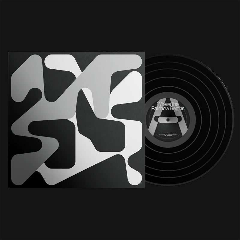 Vinyl record with abstract cover design on a black background