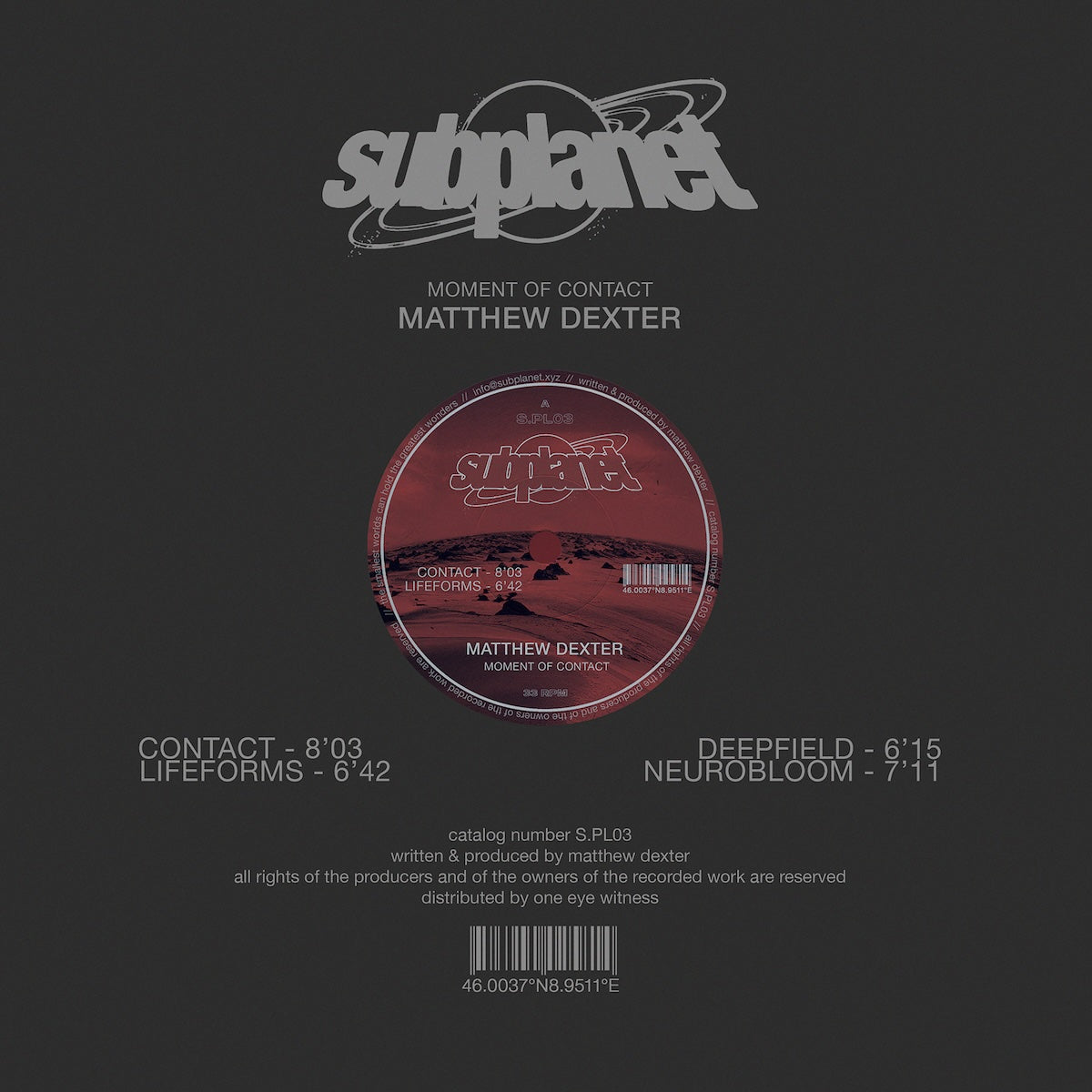 Matthew Dexter Moment of Contact on subplanet SPL03 vinyl record Australia