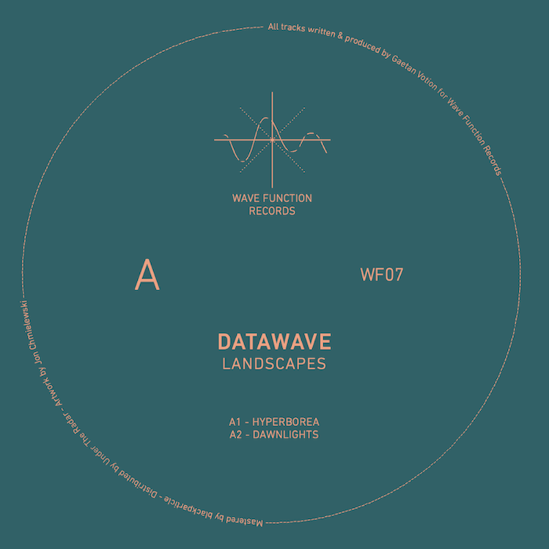 Album cover for 'Datawave Landscapes' by Wave Function Records on a teal background.
