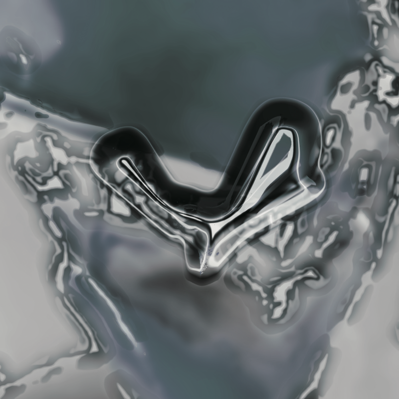 Close-up of a metallic logo on a reflective surface