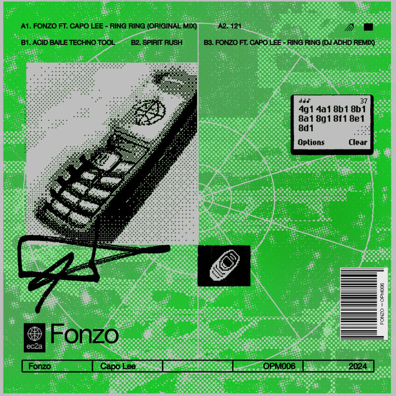 Fonzo – Ring Ring Vinyl Record (ec2a OPM006) – UK bass with grime energy, heavy basslines, and limited hand-stamped white-label pressing.