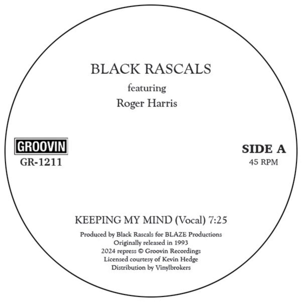 Black Rascals Ft. Roger Harris - Keeping My Mind I Groovin Recordings (GR-1211) Vinyl Record Cover