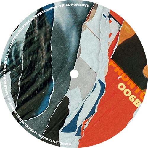 Vinyl record with a colorful cover design featuring abstract patterns and text.