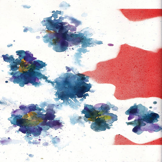 Precious Bloom Lunar Fantasies I Bless You vinyl record front cover. An abstract watercolor painting featuring blue and purple floral shapes with a red overlay. The album title and artist information are included.