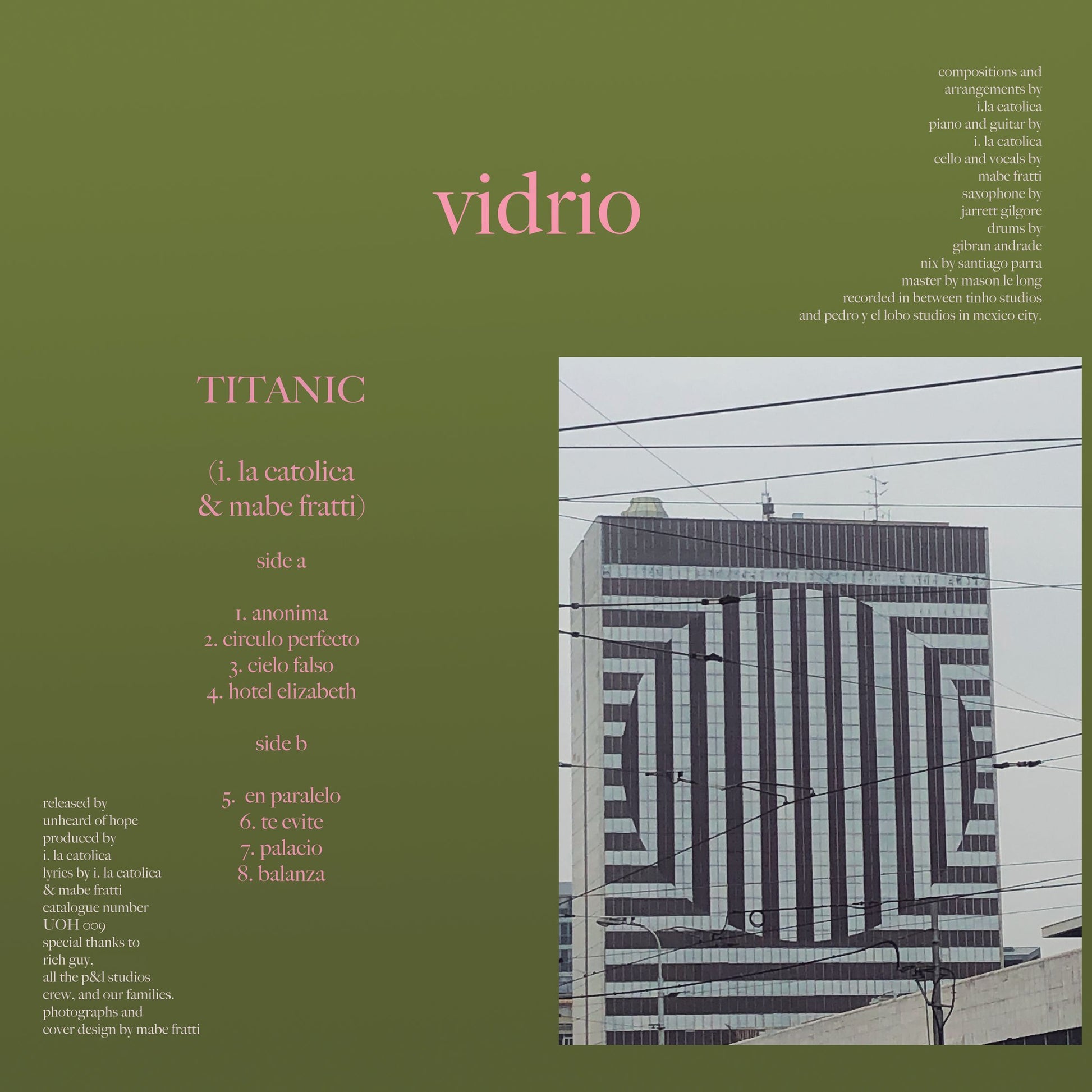 Titanic Vidrio LP Unheard Of Hope UOH009 Bebop Jazz Avant-garde Jazz Modern Jazz Smooth Jazz Free Form Jazz