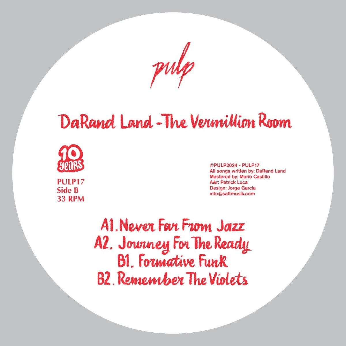 DaRand Land - The Vermillion Room I Pulp (PULP17) Vinyl Record Cover