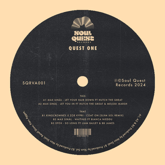 Various Artists Quest One vinyl record cover art. Minimalist design with the album title "Quest One" and record label "Soul Quest Records 2024"
