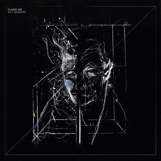 Black and white abstract art with geometric lines on a black background