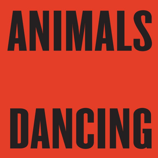 Black text 'ANIMALS DANCING' on a red background