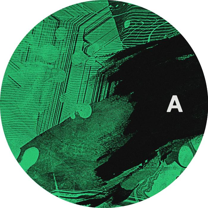 Gregorio Soave DV8 vinyl record cover. An abstract, geometric design in shades of green and black. The letter "A" is displayed in white text on a black background.