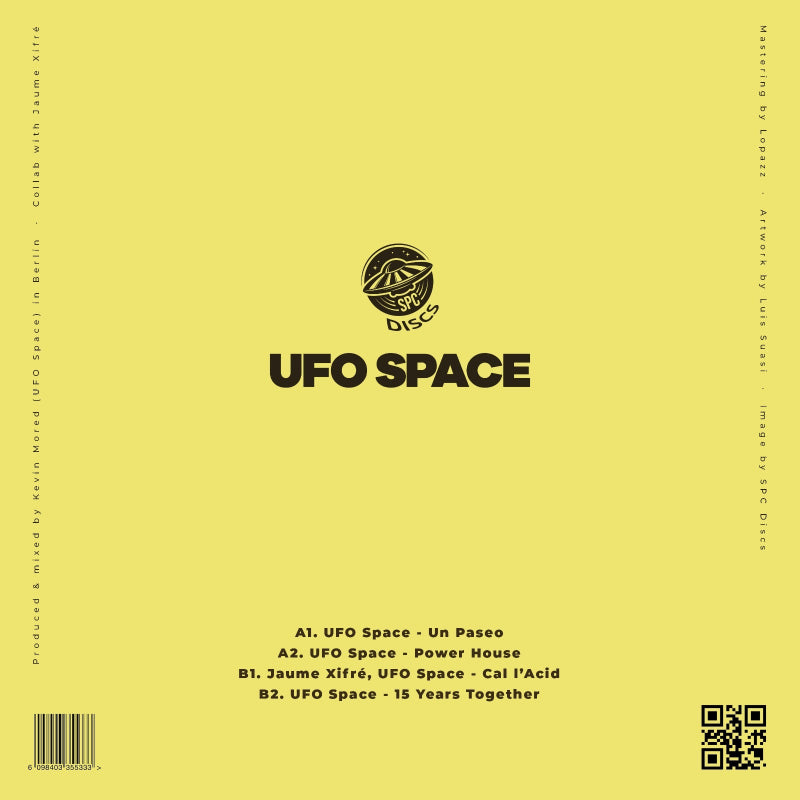 Album cover for UFO Space with text and logo on a yellow background