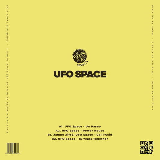 Album cover for UFO Space with text and logo on a yellow background