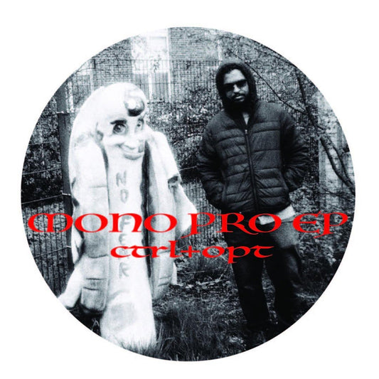 Black and white album cover with two people and text overlay