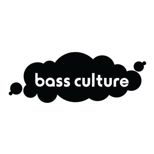 Black 'bass culture' logo on a white background