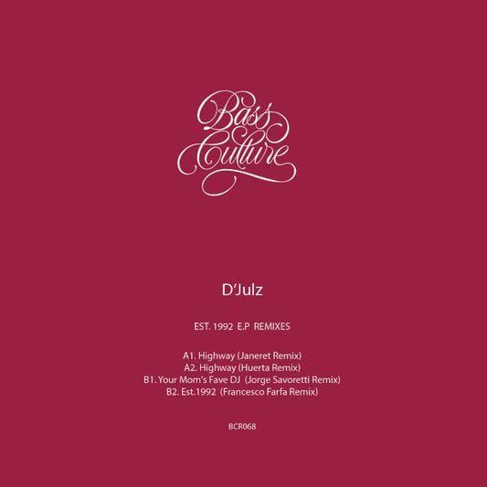 Album cover with 'Bass Culture' logo and tracklist on a red background