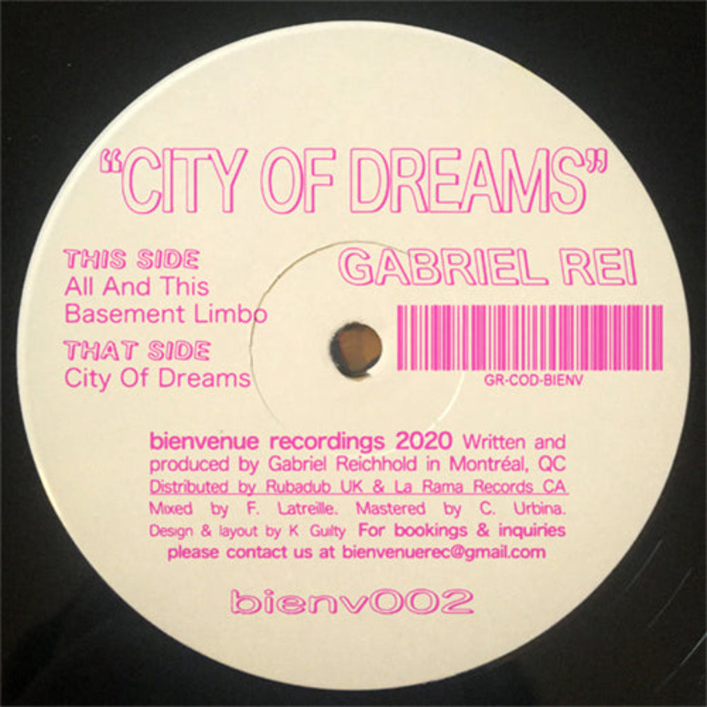 Gabriel Rei – City Of Dreams vinyl record, released on Bienvenue Recordings (BIENV002). Deep house with dreamy, atmospheric grooves. Available for fast shipping Australia-wide.