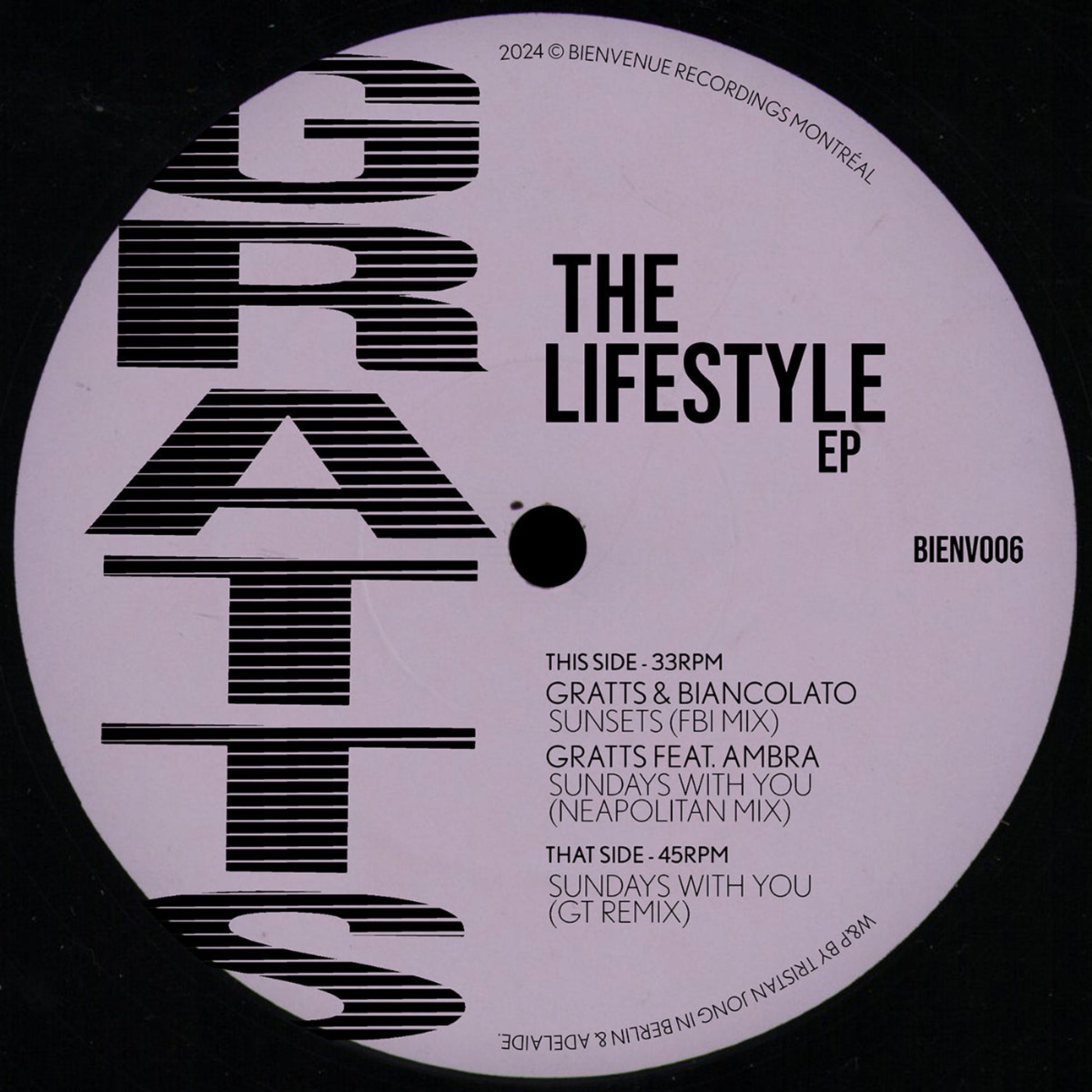 Gratts – The Lifestyle EP vinyl record, released on Bienvenue Recordings (BIENV006). Deep house with dub, jazz, and bruk influences. Fast shipping Australia-wide.