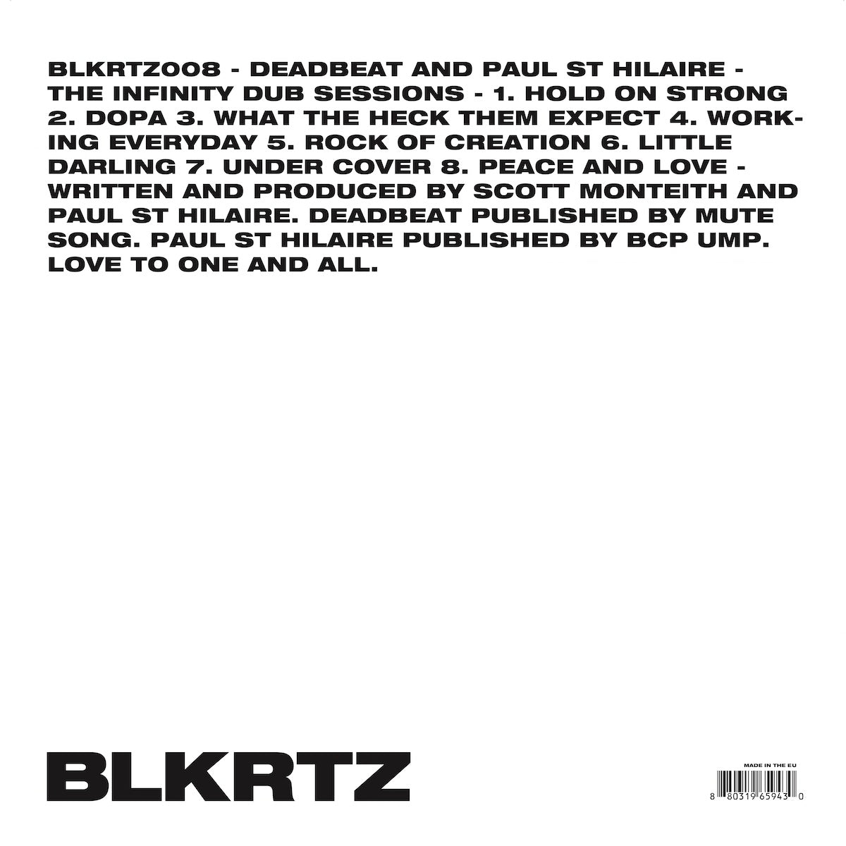 Deadbeat and Paul St Hilaire The Infinity Dub Sessions on BLKRTZ BLKRTZ008 2LP vinyl record Australia