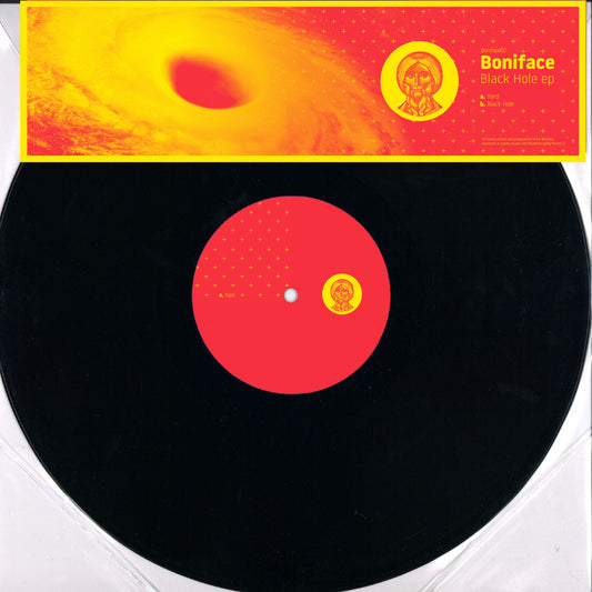 Vinyl record with a yellow and red design on a white background