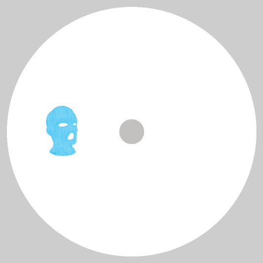 Album cover with a blue silhouette of a face and gray circle on a white background