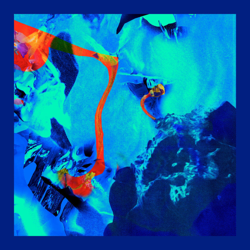 Abstract artwork with vibrant colors on a blue background
