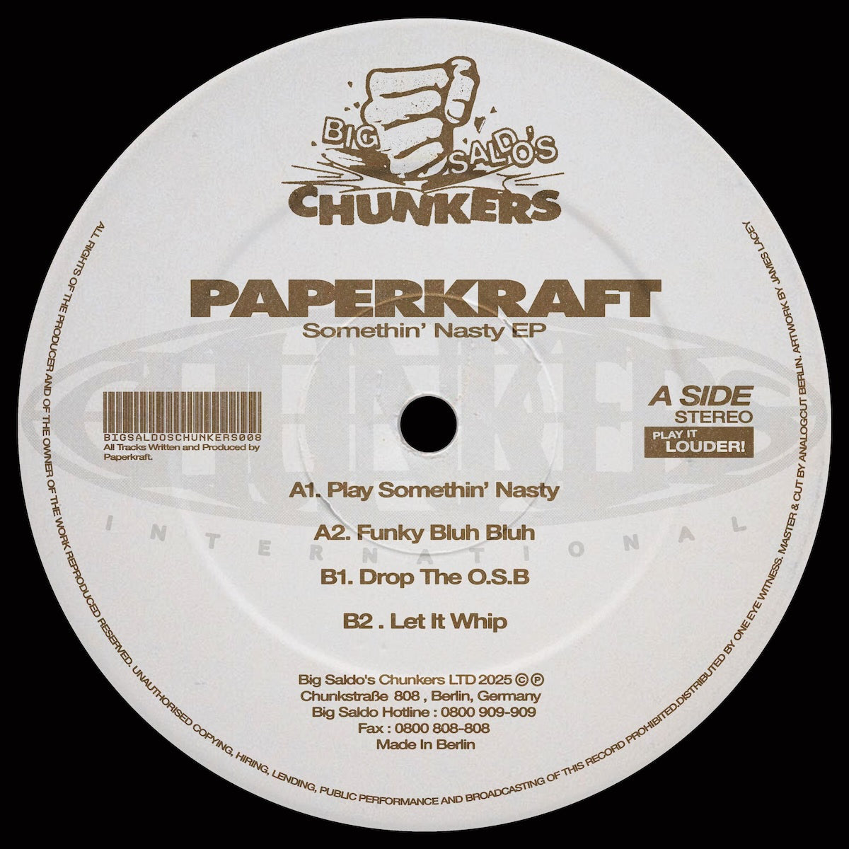 Paperkraft – Somethin' Nasty EP on Big Saldo's Chunkers BSC008 tech house vinyl record Australia