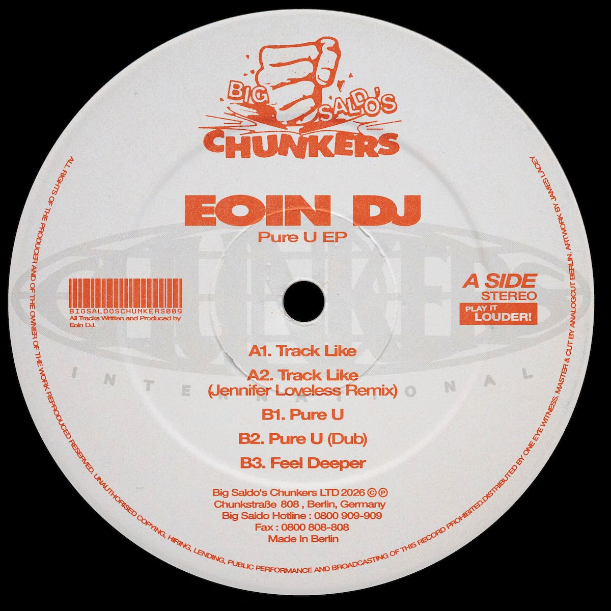 Eoin DJ – Pure U EP on Big Saldo's Chunkers BSC009 vinyl record Australia