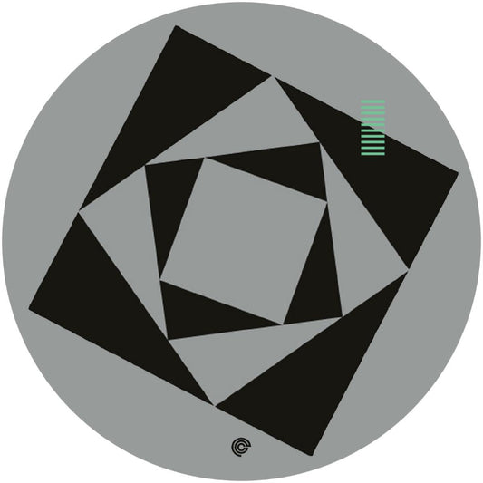 Geometric design with black and gray shapes on a gray background