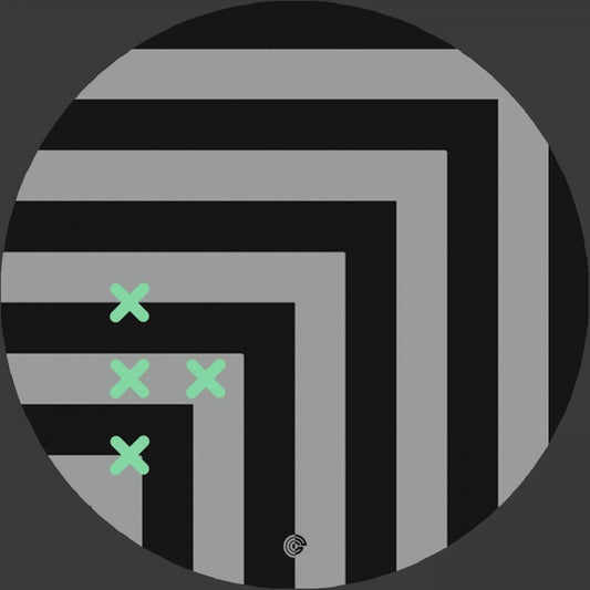 Geometric pattern with black, gray, and green elements on a dark background